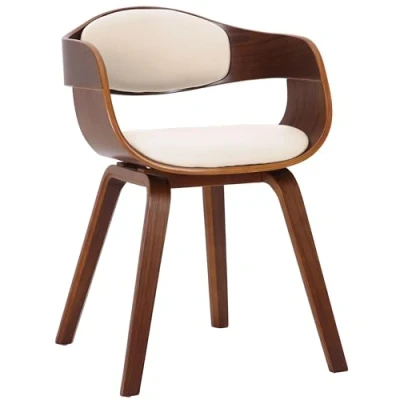 Imagen de CLP Silla De Visita Kingston En Símil Cuero I Madera con Respaldo Semi Curvado Butaca Salón Estilo Escandinavo, Color:Nuez/Crema