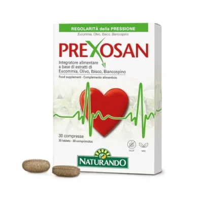 Imagen de Naturando Prexosan Complemento Alimenticio Para La Regularidad De Presión con Espino blanco, Hibisco, Eucommia y Aceituna 30 Comprimidos