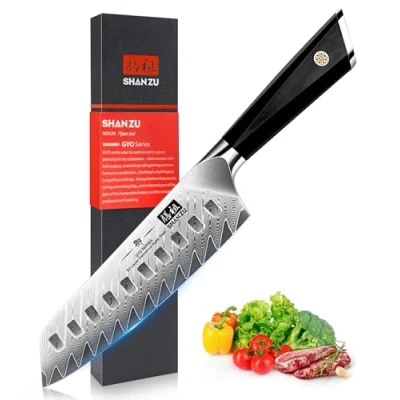 Imagen de SHAN ZU Cuchillo Santoku, de Cocina Damasco Acero AUS 10 67 Capas, Japones con Mango G10, Cocinero Profesional, Súper Afilada para Cortar Verdura, Fruta, Carne