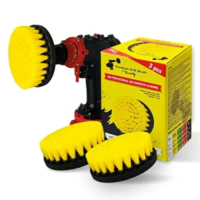 Imagen de Kornely™ Cepillo de Taladro, Medio Suave, Amarillo, 3 Piezas, Juego 13cm, no Raya Las Superficies.Adecuado para Azulejos,lechada,bañera,Ducha,Fibra Vidrio,Limpieza Porcelana