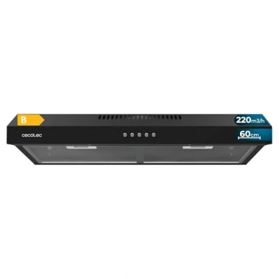 Imagen de Cecotec Campana Extractora 60cm de Ancho Bolero Flux CM 602200 Black B. Potencia Succión 220m3/h, Motor 70W, Bajo Consumo, Control Mecánico, 3 Niveles Potencia, Acabado en Negro