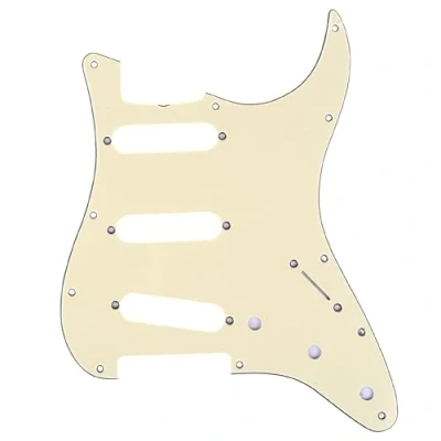 Imagen de Musiclily Pro 11 Agujeros SSS 60s 64 Vintage Style Strat Pickguard Golpeador para American Stratocaster, 3 capas Crema