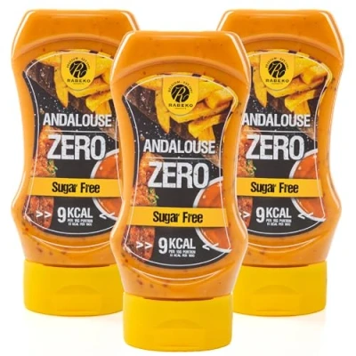 Imagen de Salsa Rabeko Zero Estilo Andaluz, 3 x 350 ml sin azúcar y baja en grasas productos saludables, bajos carbohidratos calorías para ensaladas, patatas fritas, hamburguesas