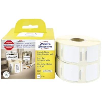 Imagen de AVERY Zweckform A1933083 Etiquetas de película resistentes a la intemperie (1700 pegatinas impermeables, 25 x mm, compatibles con Dymo LabelWriter, resistentes, escrituras, permanentes,