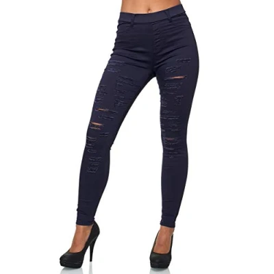 Imagen de Elara Pantalones Mujer Cintura Alta Destruido Look Chunkyrayan Azul Oscuro A000 1 Navy 38 (M)