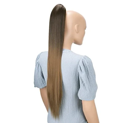 Imagen de CAISHA Postizo De 70 cm Trenza Cola Caballo Liso Extensiones Cabello Mezcla Marrón Ombré H117
