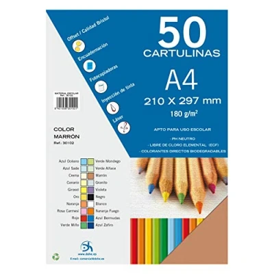 Imagen de Dohe Cartulinas A4 Color Marrón para Manualidades e Impresión (50 uds.) 21x29,7 cm 180 g/m² Material de oficina
