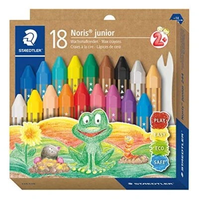 Imagen de STAEDTLER Noris Junior 224 C18 Crayones de cera gruesos para niños, 18 colores surtidos en caja cartón.