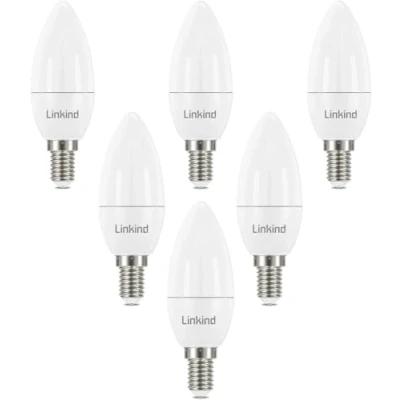 Imagen de Linkind E14 Bombillas de Vela, Blanco Cálido 2700K 806lm, 7W Equivalente a 60W Bajo consumo, Bombilla Vela con Rosca fina, 220 240V, Lot 6
