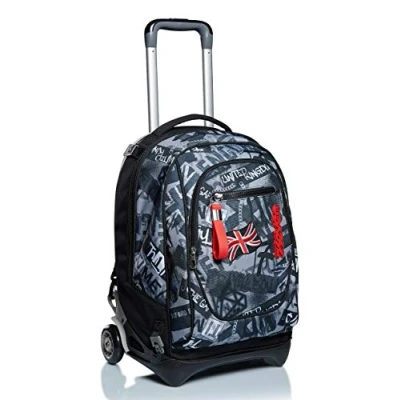 Imagen de Seven Mochila Escolar Desmontable + Carro, Trolley NEW TECH KEEP FLAG, Negro 3 en 1, Crossover System Bolso Niños y Adolescentes Bolsillo Frontal