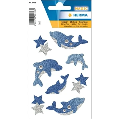 Imagen de HERMA 6436 Pegatinas de purpurina con diseño delfines, autoadhesivas, para niños, niñas o álbumes pegatinas, 8 unidades, animales