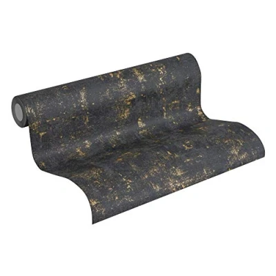Imagen de Papel pintado Vintage Blooming tejido no 10.05 m x 0.53 Negro Oro Fabricado en Alemania de A.S. Création 230782 2307 82