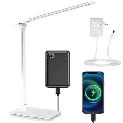 Imagen de HIYAA Lámpara de escritorio LED regulable en 5 colores y 10 niveles brillo Eye Friendly Bedside Lamp Desk mesa USB para cargar el smartphone Luz lectura lectores niños