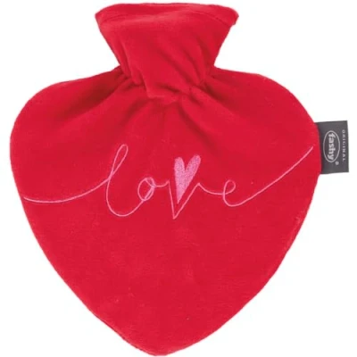 Imagen de Fashy Botella de agua caliente con funda y bordado &quot;Love&quot;, 0,7 L, color rojo