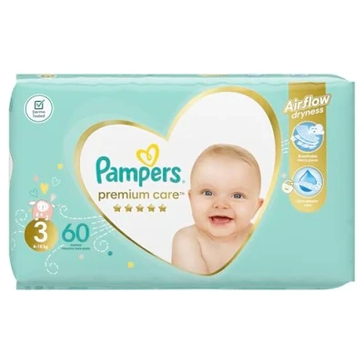 Imagen de Pampers Premium Care 3 60pieza(s) Pañal (Pañal desechable, Color blanco)