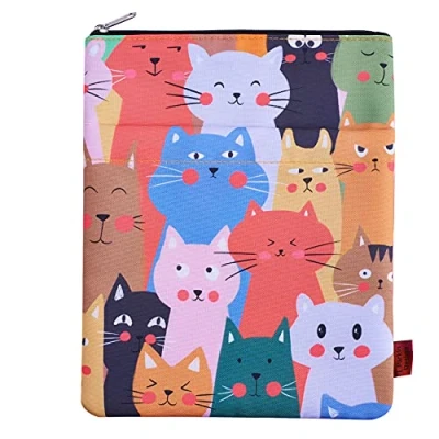 Imagen de Funda para libros de gatos, fundas tapa blanda, tela lavable, con cremallera, tamaño mediano 11 x 8.7 pulgadas, regalos amantes los