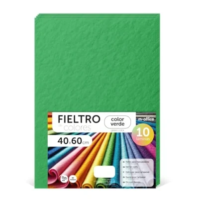 Imagen de m office Fieltro para Manualidades, de Colores, Suave y Flexible, Material Costura, Telas Patchwork, Ideal proyectos DIY, artesanía o decoración, 40x60cm (verde, 10 uds)