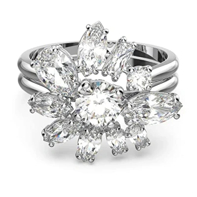 Imagen de Swarovski Anillo Gema para Mujer, con Cristales Blancos de Diversas Tallas, en Baño Rodio, Colección Gema, 52