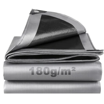 Imagen de Lona Impermeable Exterior 3x4m, 180g/m² de Protección Toldo Reforzado PE con Ojales, Duradera Resistente a Los Rayos UV Desgarros, Multiusos para Terrazas Muebles Jardín Piscina Coche Negro Plata