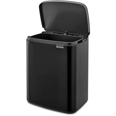 Imagen de Brabantia Cubo de basura Bo 12 L Elegante y práctico Tapa apertura fácil cierre suave Higiénico, ahorra espacio Asa transporte Para baño, oficina en casa dormitorio Negro Mate