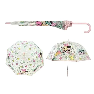 Imagen de SRV Hub paraguas de PVC para niñas y niños, resistente al viento, 8 paneles personajes dibujos animados, clásico, Brolly niños unisex a partir 3 años transparente, Minnie