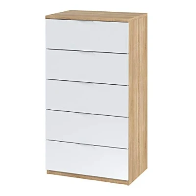 Imagen de Habitdesign Comoda 5 Cajones, Sinfonier, Modelo Alaya, Acabado en Color Roble Canadian y Blanco Artik, Medidas: 60 cm (Ancho) x 110 (Alto) 40 (Fondo)