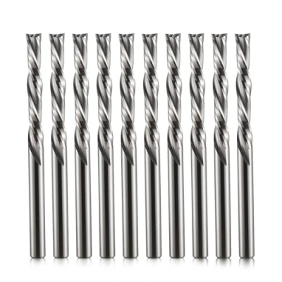 Imagen de EU_HOZLY brocas de enrutador en espiral, 2 flautas, corte descendente, diámetro 1/8&quot;, vástago longitud 22 mm (0,866&quot;), CNC carburo sólido, paquete 10