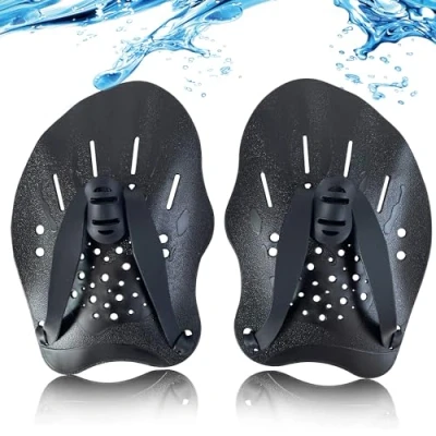 Imagen de Palas de Mano para Natación, Nadar Piscina, Natacion con Correas Ajustables, Asistencias el Entrenamiento, Entrenamiento Fuerza del Antebrazo Unisex Adulto, Negro
