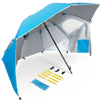 Imagen de Pincho Sombrilla de Playa Grande 220 CM, bloquea 99% rayos UV, anti viento y Transpirable Aluminio Incluye Bolsa Viaje fácil anclaje