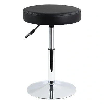 Imagen de FURWOO Taburete de barbero Redondo Cuero PU Sala Consulta Estar Barra Cocina Multifuncional Ajustable en Altura sin Respaldo Negro
