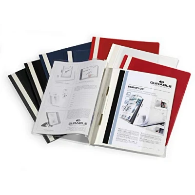 Imagen de Durable 257900 Carpeta de fástener con cubierta transparente y tapa posterior color Duraplus para A4, colores surtidos, paquete 25