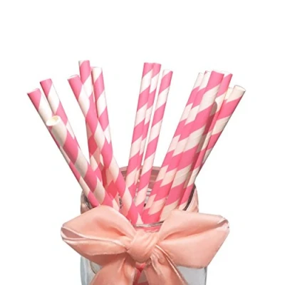 Imagen de Pajitas de Papel Rayas Rosas, Rosa Biodegradable Princesa para Baby Shower,Beber, Proveedores Fiestas 100 Unidades