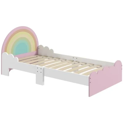 Imagen de ZONEKIZ Cama para Niños de 3 6 Años 143x74x66 cm Infantil Madera en Forma Arcoíris Mueble Dormitorio Moderno Carga 80 kg Rosa