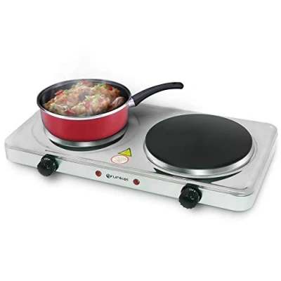 Imagen de Grunkel Hornillo Eléctrico de Doble Placa 15,5cm y 18,5cm EHP 218INOX Cocina Eléctrica portatil ideal para Caravanas, Camping o Cocinas Pequeñas 1000W + 2000W Acero inoxidable