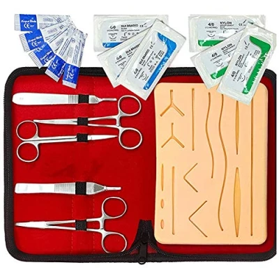 Imagen de MZBZYU Kit de Sutura para Practicar Juego Completo Herramientas Acero Inoxidable con Reutilizable Almohadilla Silicona Estudiantes Medicina y Veterinarios