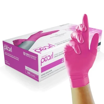 Imagen de UNIGLOVES Magenta Pearl Guantes de examen nitrilo, Multiuso, Sin polvo y látex, desechables, Caja 100 guantes, Magenta, Talla S GP8502