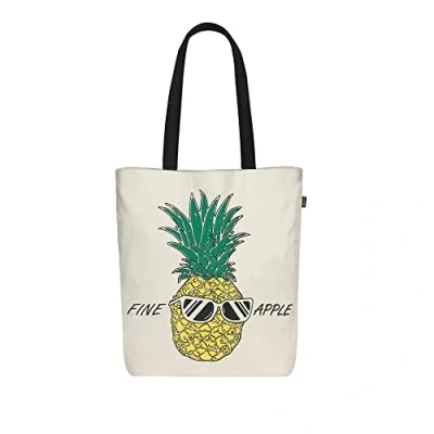 Imagen de Eco Right bolsa de lona para mujer, hombro algodón orgánico, compras reutilizable comestibles, bolsas regalo, libros, viaje, Piña manzana fina