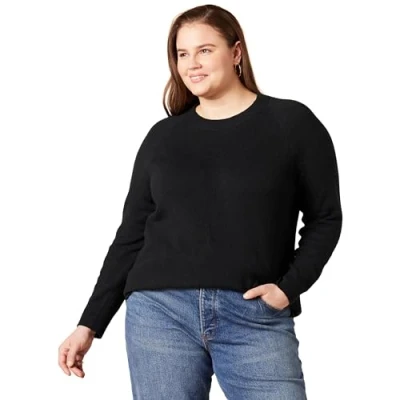 Imagen de Amazon Essentials Jersey de Tacto Suave con Cuello Redondo, Manga Larga y Corte Clásico Mujer, Negro, M