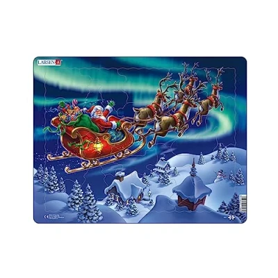 Imagen de Larsen XM1 Santa Claus y su Trineo en la Aurora Boreal, Puzzle de Marco con 26 Piezas