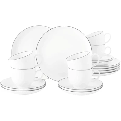 Imagen de Seltmann Weiden Servicio de café 18 Piezas Set para 6 Personas Serie Lido Blanco Incluye Cada Plato Desayuno, Taza café, platillo