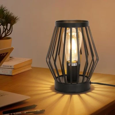 Imagen de Comely Lámpara de Mesa Vintage, Lampara Mesilla Metal Negra, E27 Mesita Noche Retro para Dormitorio, Sala Estudio, Estar, Habitación Infantil, 60W Máx.