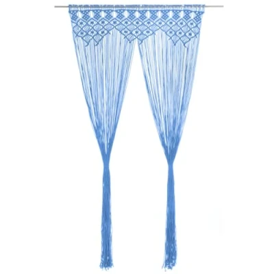 Imagen de vidaXL Cortina de Macramé Persiana Translúcida Colgante Puerta Ventana Pared Separador Ambientes Hogar Decoración Algodón Azul 140x240 cm