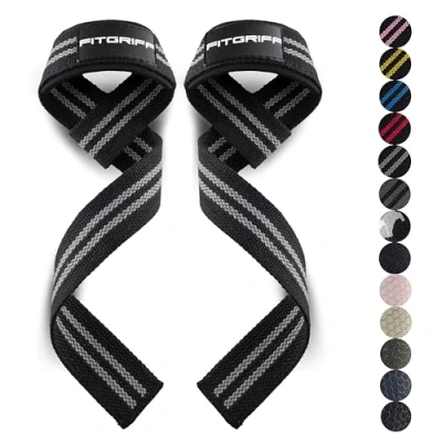 Imagen de Fitgriff® Straps Gym, Correas Levantamiento de Pesas, Powerlifting, Agarraderas Gimnasio Lifting Mujeres y Hombres (Estándar (más 16cm muñeca), Black/Grey)
