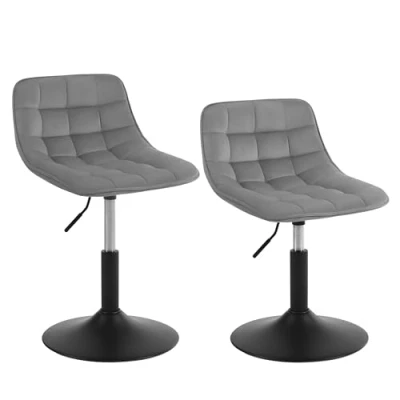 Imagen de WOLTU 2X Taburetes de Maquillaje Cocina Regulable en Altura Giratorio Peluquería Sillas Bar Escritorio con Respaldo Terciopelo Gris Claro 38 49,5 cm