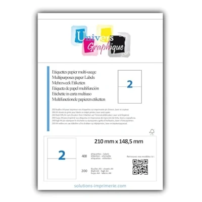 Imagen de 200 A4 hoja de 2 210 x 148 mm adhesivo la etiqueta papel etiquetas auto para una impresora chorro tinta y láser