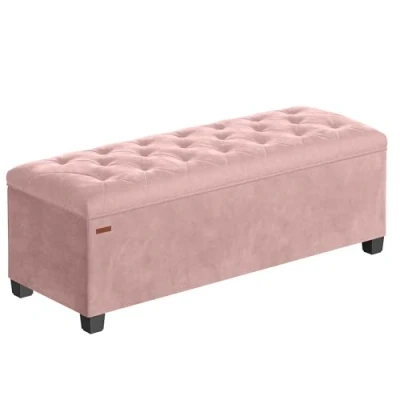 Imagen de SONGMICS Puff Almacenaje, Baúl con Patas, 40 x 110 cm, Banco de Pie Cama, Soporta hasta 300 kg, para Sala Estar, Dormitorio, Entrada, Rosa Jalea LSF089R01