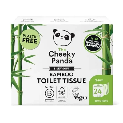 Imagen de The Cheeky Panda Papel Higiénico de Bambú 24 Rollos x 200 Hojas 3 Capas 100% Biodegradable Sin Plástico Paquete a Granel