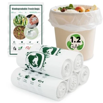 Imagen de bolsas de basura 120 unidades 5 litros biodegradables pequeñas, 100% recicladas, resistentes, degradables, para alimentos; hogar; cocina…