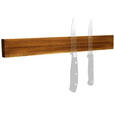 Imagen de com four® Cinta magnética para Cuchillos de Madera Acacia Montaje en Pared Portacuchillos Cocina 40 cm (Madera Acacia)