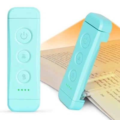 Imagen de Glocusent Luz Lectura Recargable USB, Lampara de LED con Pinzas, 3 Colores Ámbar &amp; 5 Brillos Regulables, Compacta y Larga Duración,Regalo para los Amantes del Libro